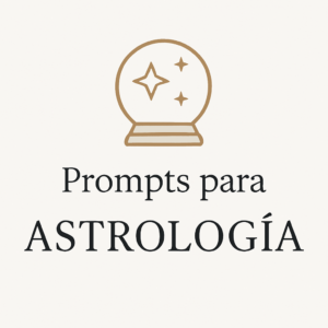 Imagen en la página de inicio con un icono relacionado con la astrología, como una carta astral o símbolo zodiacal, junto al texto “Prompts de astrología”, sobre un fondo místico o estelar.