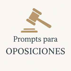 Imagen en la página de inicio con un icono de libro abierto, lápiz o diploma, junto al texto “Prompts de oposiciones”, sobre un fondo académico o de estudio.