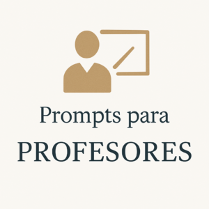 Imagen en la página de inicio con un icono de pizarra, libro o manzana, junto al texto “Prompts para profesores”, sobre un fondo escolar o educativo.