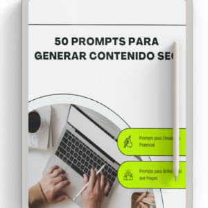 Imagen promocional con el texto “50 Prompts para Generar Contenido SEO”, ideal para ilustrar un recurso digital de marketing de contenidos con inteligencia artificial.